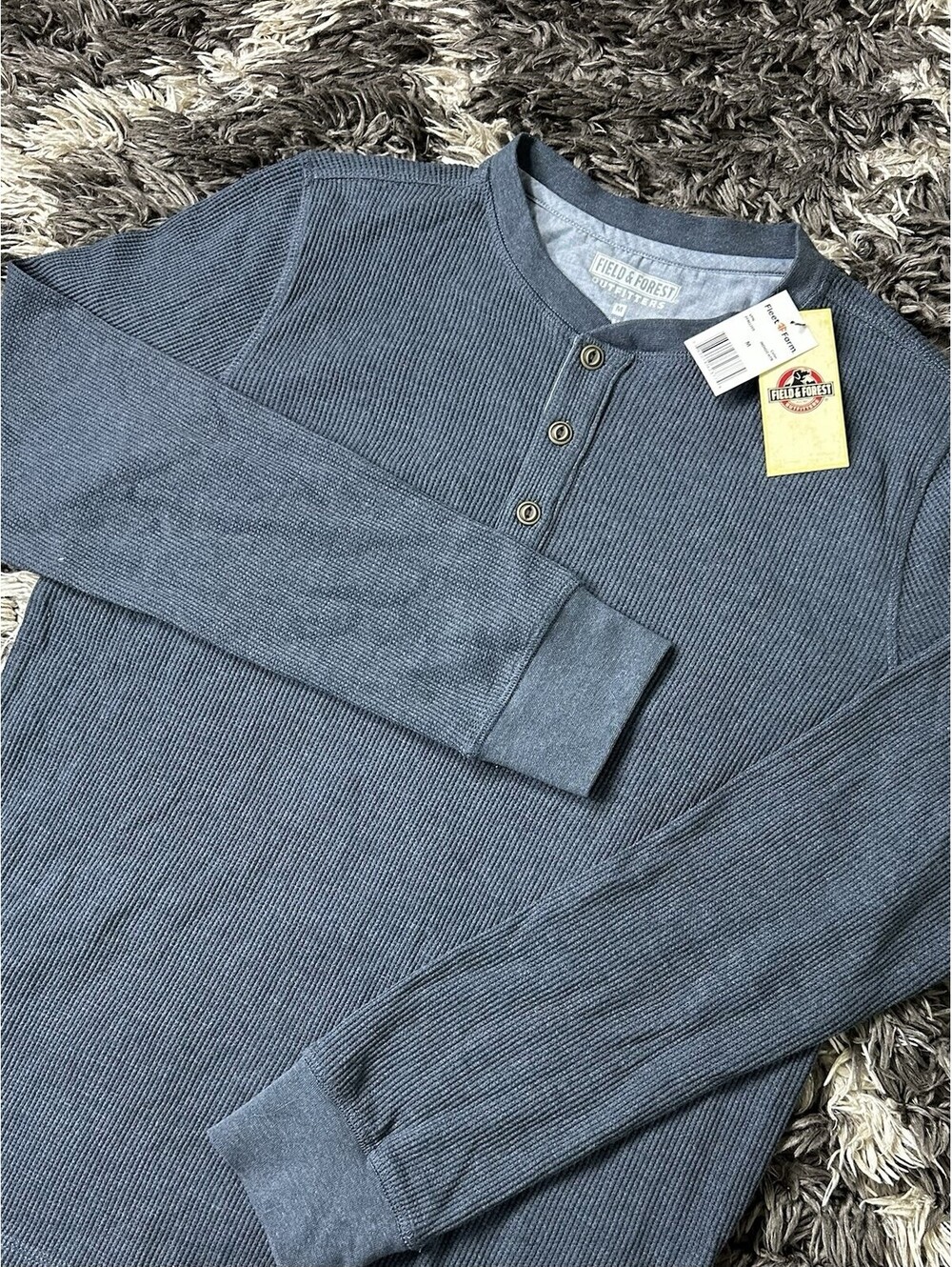 NWT Field & Forest Outfitters Waffle Knit Henley Shirt Mens Medium Blue Long